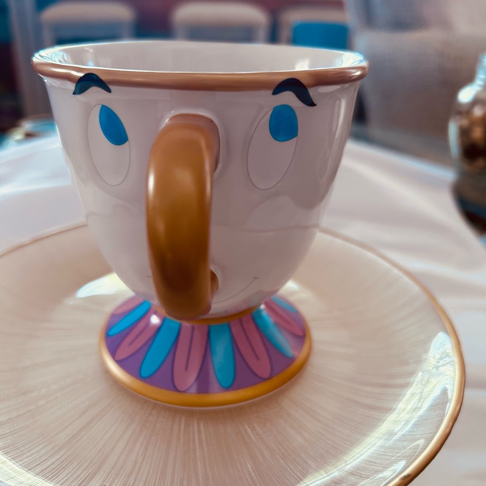 Disney Chip Teacup Mug in White with Gold, Blue and Purple Accents